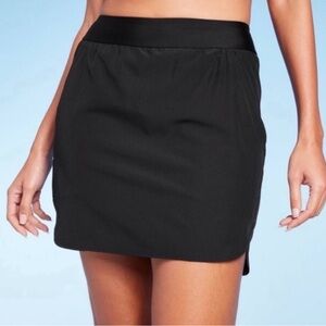 Kona Sol Black Swim Skirt Mid-Rise Built-In Briefs UPF 50+